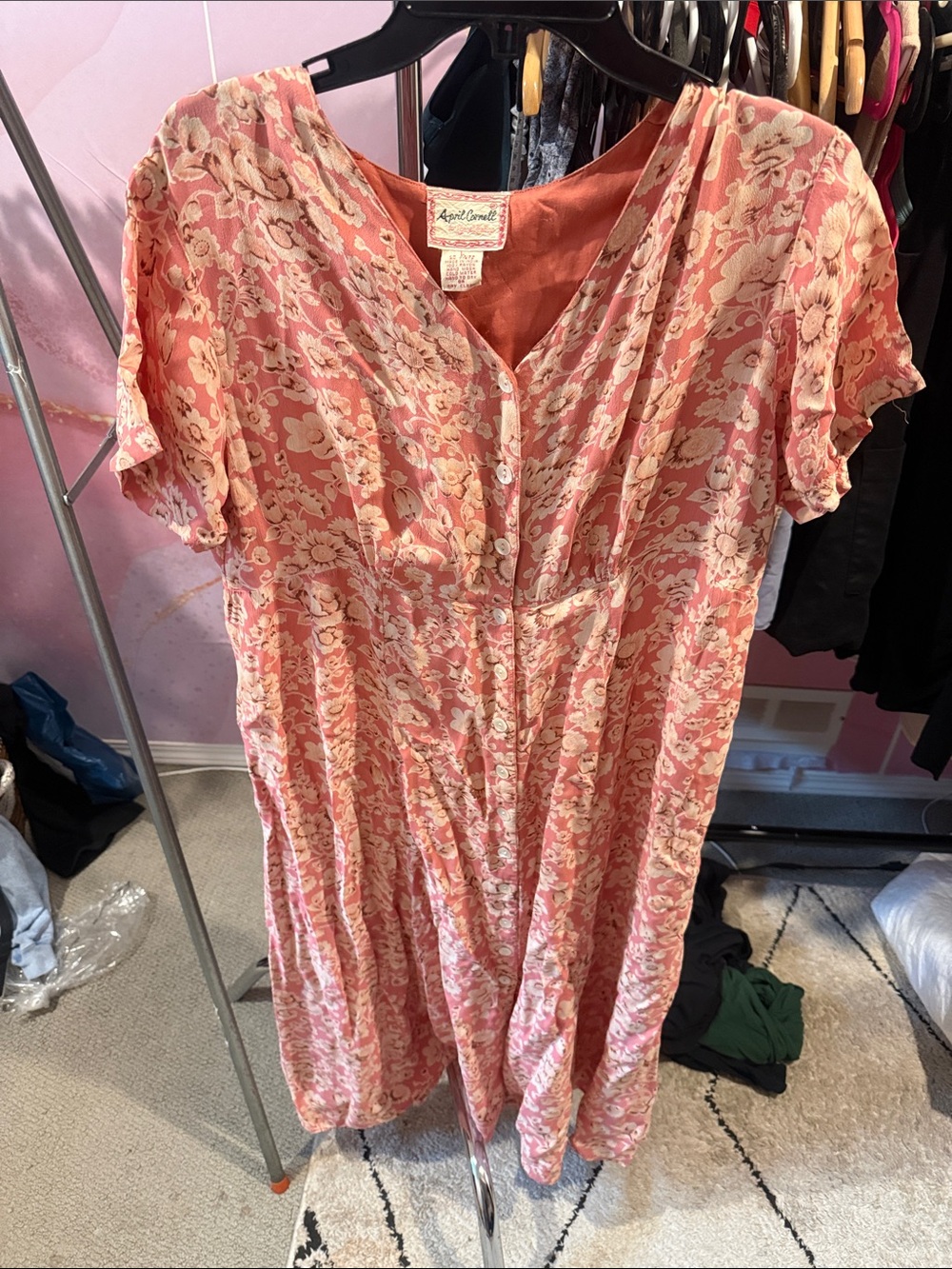 april cornell L Coral Floral Button-Front Dress